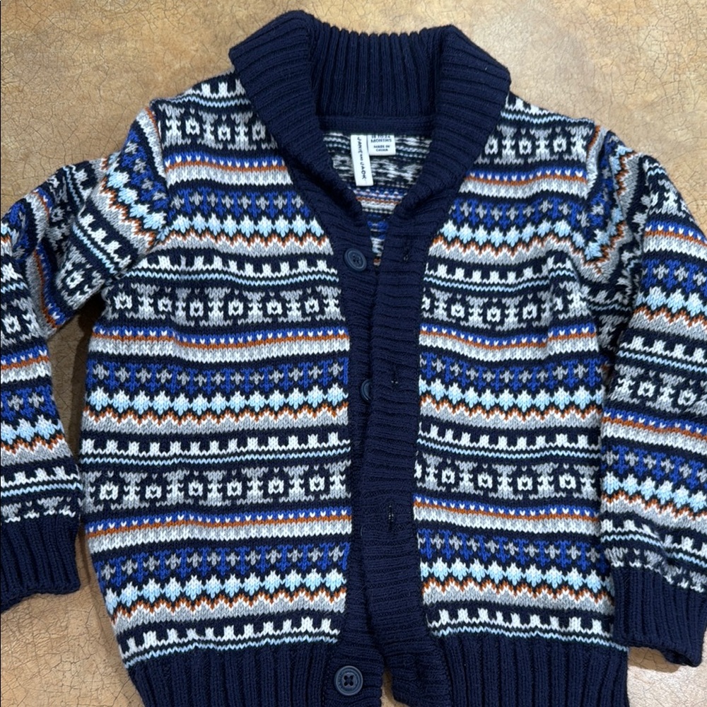 Janie and Jack Blue and Black Fair Isle Sweater